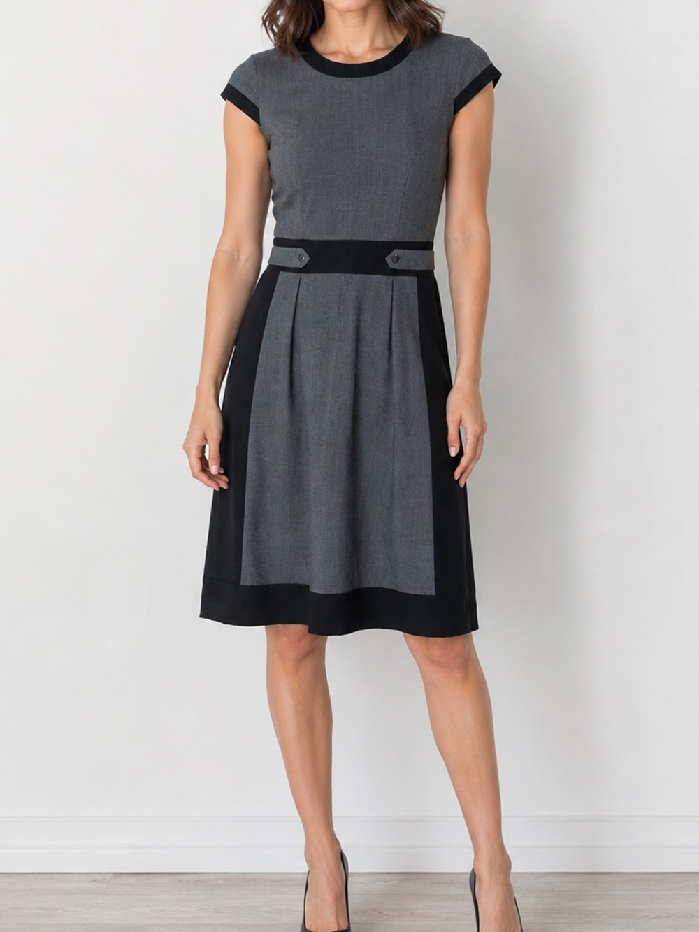 Calvin Klein Gray Black Colorblock Career Dress Petite Sheath Office Midi